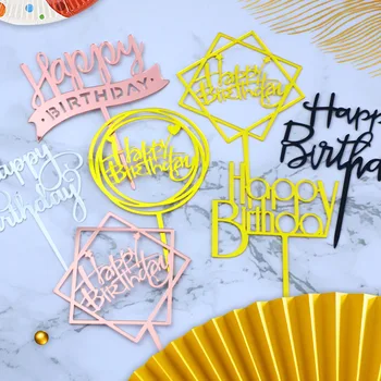 10Pcs/Taška Happy Birthday Cake Mulčovače, Akryl Gold Silver Black Tortu Mulčovače Pre Deti Dámske Narodeninovej Party Cake Dekorácie