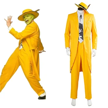 Film a televízia Masky Jim Carrey Cosplay Kostýmy Nastaviť Unisex Dospelých Žltej Farby Jednotné Oblečenie Halloween Karneval Šaty Up Party