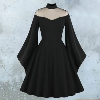 Ženy Gotický Čipky Mini Šaty, Sexy Vidieť Cez Závoje Rukáv 2023 Jeseň Žena Strany Vintage Bežné Krátke Čierne Oka Goth Šaty