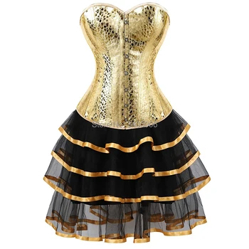 kožený korzet bustiers sukne, šaty tutu paródia sexy corselet overbust cosplay kostým gotický plus veľkosť zlata s bling