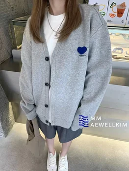 ader chyba kórejská verzia cardigan bunda s Kapucňou, pani Jar a na Jeseň Láska výšivky pár tvaru voľné top trendy Instagram
