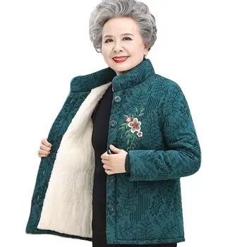 V strednom veku Starých Ľudí Zimné Bundy Babička Nosenie Bavlna-Vatovaný Kabát Hrubé Teplé Vyšívané Ženy Parkas Starších Ženské Oblečenie