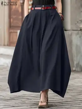 Elegantné Ženy Dlhé Sukne ZANZEA 2022 Lete Office Lady-line Sukne Jupe Vintage Vysoký Pás Pevné Maxi Sukne Strany Faldas Saia