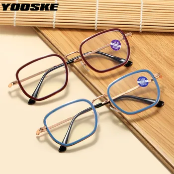 YOOSKE +1.0 1.5 2.0 +4.0 Okuliare na Čítanie Ženy Muži Kovové Námestie Presbyopia Okuliare Unisex Optický Počítač Okuliare