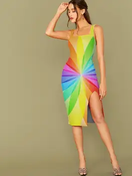 3D Šaty Závraty Šaty Žien Farebné Okolo Rukávov Rainbow Sundress Umenie Bodycon Šaty Ženy Plus Veľkosť Pláži Boho