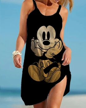 2022 v Lete Mickey a Minnie Ženy Móda Šatka Tlač Disney Šaty Ženy Sexy Voľné Prímorské Pláže Bežné Plážové Šaty