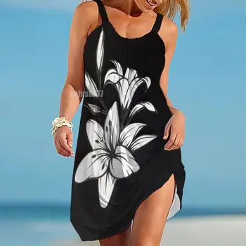 Nový Kvetinový 3D Tlačené Šaty, Sexy Ženy, Šatka Šaty Letné Streetwear Sundress Boho Plaviek Žena O-Krku Y2k Midi Šaty
