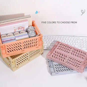 5 Farebná Mini Skladacie Úložný Box Študent Ploche Organizovanie Nádoba Koša Príručka Pásky Na Kancelárske Potreby Plastové Prípade Skladovania