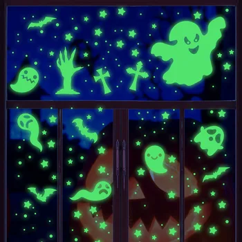 Halloween Divný Mesiac Nálepka, Zelené Svietiace Hviezdy Krvavé Handprint Stenu Decor Ghost Strašidelné Okno Držať,Halloween Party Dodávky
