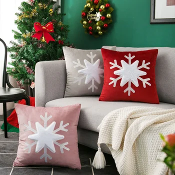Vianočné Dekorácie Červená, Ružová, Sivá Vankúš 45x45cm Snowflake Domov Gauč Vankúš Velvet Námestie Výšivky Vankúš