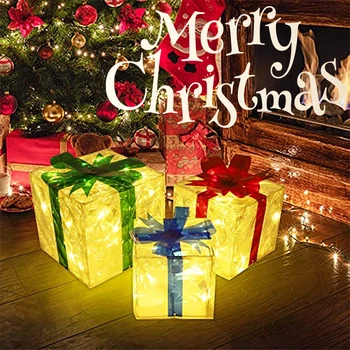 Vianočné Žiariace Darčeky Box Dekorácie Vyrobené Svetelné Súčasnosti Boxy Prípade S Lukom Vonkajšie Osvetlenie Strany Ploche Ornament
