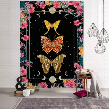 Veľký gobelín kvet, motýľ, fázy mesiaca stene visí hippie české mandala dekorácie estetika miestnosti dekorácie 8 veľkostí