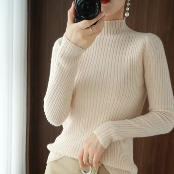 Jesenné a zimné nové pol turtleneck dámske jednofarebné pulóver cashmere sveter s dlhými rukávmi
