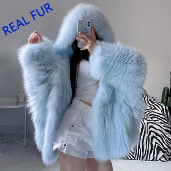 CNEGOVIK Ženy, Skutočné Kožušinový Kabát Ženy, Luxusné Prírodné Fox Fur Real Kožušinovou Kapucňou Kabát Pravé Kožušiny