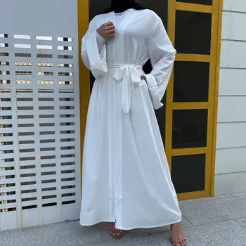 Moslimské Otvoriť Abaya pre Ženy Dubaj Pevné Krajky-Up Cardigan Župan Boubou Africain Femme Fashion Asfican Oblečenie Islamské Oblečenie