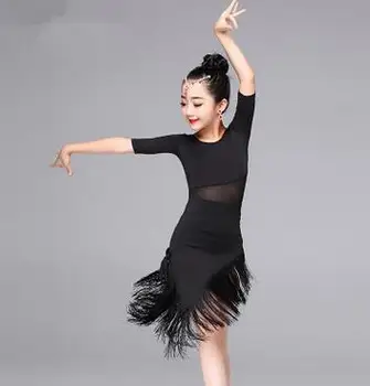 1pcs/veľa Dievča latinské Tanečné Šaty Pre Dievčatá Salsa tango šaty Spoločenský Tanec Šaty dieťa Dancewear dlhé šaty tassle