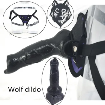FAAK Strapon dildo zvierat vlk dildo vymeniteľné sexuálne hračky pre ženy, popruh na penis s postrojom dick psa penis, vagína stimulovať hračka
