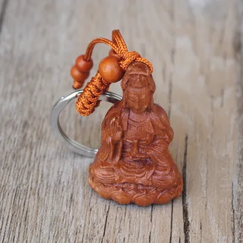 Jujube Dreva Buddha Keychain Bódhisattva Drevené Rezbárstvo kľúčenky Kľúča Vozidla Krúžky pracky Módne Šperky