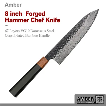 Amberknife 8 palcové Kované Kuchár Nôž 67 Vrstvy VG10 Damasku Ocele Nôž Britva Ostré Nože Konsolidovanej Bambusu Rukoväť