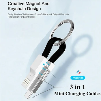 3in1 Magnetické Rýchle Nabíjanie Dátový Kábel Prenosné aplikácie Keychain Telefón Nabíjanie Kábel Micro USB Typ-C pre iPhone Android Keyring Čaro