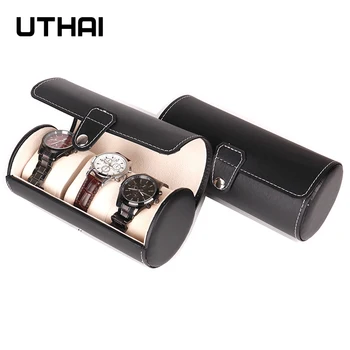 UTHAI U02 Watch box PU kožené 3-bitové valec high-end watch box, Šperky, hodinky skladovanie display box