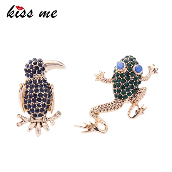 KISS ME Blue / Green Crystal Vták Žaba Brošňa pre Ženy Roztomilý & Fashion Zliatiny Hmyzu Brošňa Pin Módne Šperky