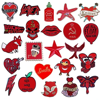 Červená Farba, Odznaky Zvierat Lightning Úst Star Smalt Pin Festival Vianoce, Halloween Darček