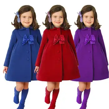 2022 Nové Módne Chidren Zime Teplé Outwear Dievčatká Kórejský Luk Dlhý Rukáv Kabáta Deti Zime Teplé Oblečenie Vlna Zákopy Srsti