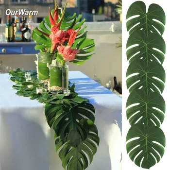 Ourwarm 12Pcs Umelého Palmového Lístia Stôl Runner pre Svadobné Havajské Luau Téma Strana navrhne Stôl Dekorácie Letné Strana
