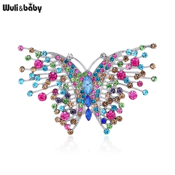 Wuli&baby Drahokamu Butterfly Pre Ženy Lady Krásy Hmyzu Svadby Strany Brošňa Darov Kolíkmi
