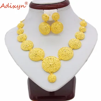 Adixyn India Zlatá Farba/Medené Šperky Sady Choker Náhrdelníky Náušnice Afriky/Nigérijský Svadobné Svadobné Doplnky, Darčekové N06081