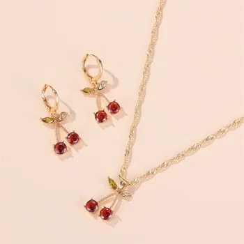 Nádherné Zlatá Farba Crystal Cherry Blossom Náušnice Kvet Kvetinové Šperky Nastaviť Krásne Kamenné Náhrdelník & Earrring pre Ženy Golier