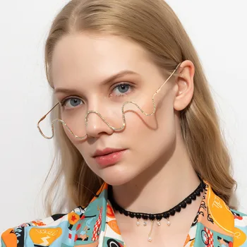 2020 Módne ručné diamond vlna okuliare, rám žena dizajnér kovové lensless okuliare žena dekoratívne sklá