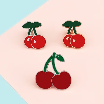 Červené Ovocie Brošne Cartoon Cherry Vlastné Smalt Pin Denim Tričko Bundy Batoh Preklopke Kolíky Kabát Odznak Módne Šperky pre Deti