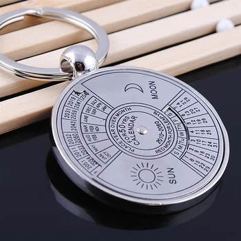 Jedinečný 50 Rokov Super Perpetual Calendar Keychain Sun Moon Vyrezávané Kovové Keyring Astrológia Šperky Auto Keychain Príslušenstvo Darček