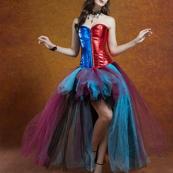 Korzet, Šaty pre Ženy Sexy Showgirl Oblečenie Očarujúce Viktoriánskej Korzet Bustier Oka Sukne Paródia Kostým Plus Veľkosť Modrá Červená