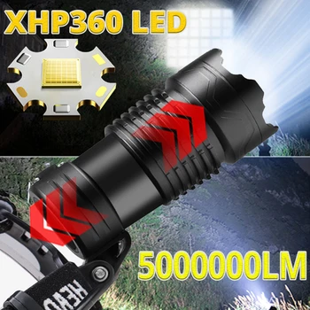 5000000 Lúmenov Super Svetlé XHP360 36-core LED Reflektor USB Nabíjanie Zoom Svietidla Silné 18650 Svetlomet Nočný Rybolov Svetlá