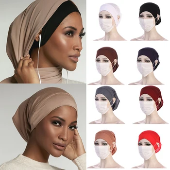 2021 NOVÉ Bavlna Pod Šatku S Ucho Diery Úsek Jersey Vnútorné Hijabs Kolo Prednej strane Pod Hidžáb Čiapky Žena Turban Kapoty