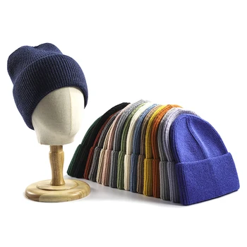 V Zime Teplé Vlny Pletený Hat Bežné Mäkké Zahustiť Čiapočku Klobúk Trendy Mäkké Stretch Čiapočku Akryl Skull Spp