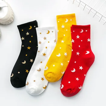 Ponožky dámske Jarné Nové kórejská Verzia All-zápas Bavlna Mid-tube Hviezdna dámske Ponožky Fashion Street Trend