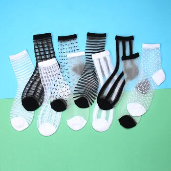 Dámske Hodvábne Čipky Transparentné Ponožky Čierne Biele Ponožky, Sieťované 2022 Letné Módy Pružnosť Členok Tenké Ženy Obyčajné Ponožky Pančuchový Tovar
