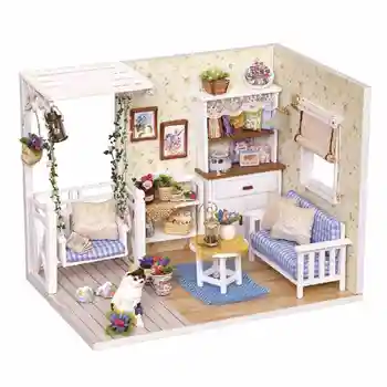 Bábika Dom Nábytku Diy Miniatúrne Protiprachový Kryt 3D Drevené Miniaturas domček pre bábiky Hračky Mačka Deti Narodeninám Mačiatko Denník
