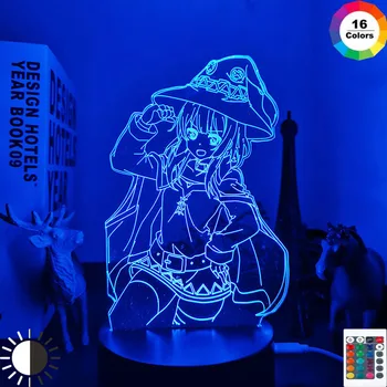 Anime KonoSuba Megumin Led Nočné Svetlo pre Spálňa Decor Svetlo Brithday Darček Manga KonoSuba Miestnosť, písací Stôl 3d Tabuľka Lampy, Akryl