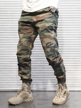 100% Bavlna Retro Mužov Streetwear Kamufláž Cargo Nohavice Armády Zelenú Vojenskú Pockerts Jogger Homme Úplne Bežné Hárem Nohavice