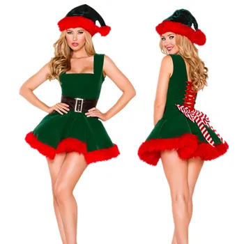 Dospelých Sexy Zelená Elf Santa Claus Kostýmy Ženy Vianočné Maškarné Kostýmy Vianoce Cosplay Nový Rok Party Kostým