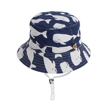 Veľryba Vzor Baby Sun Hat UPF 50+ Ochrany proti Slnku v Lete Chlapci Dievčatá Klobúky Batoľa Bavlna Slnko Klobúky Pláži Vedierko Hat pre Deti