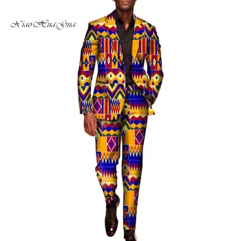 2 Kusy Sada pre Mužov Tradičné Afrike Oblečenie, Nohavice, Obleky Mužov Strán Dlhý Rukáv Saka Vyhovuje Plus Veľkosť Afriky Oblečenie WYN602