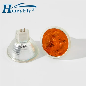 HoneyFly 5 ks Žltý Plameň Lampy 35W/50W 12V/220V GU5.3 JCDR Stmievateľné Orange Halogénová Žiarovka Pozornosti Quartz Pec Ohnisko Lamba