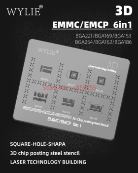 3D čip BGA vysielanie oceľ blany Pre EMMC/EMCP BGA221/BGA169/BGA153 BGA254/BGA162/BGA186 6in1 NÁMESTIE-HOLE-SHAPA