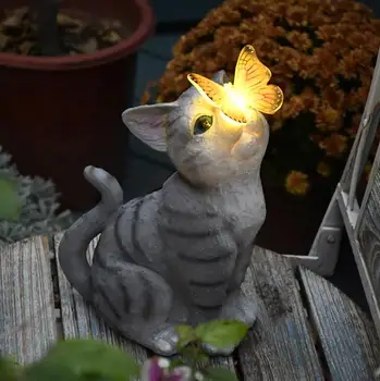 Záhradné Solárne Motýľ Mačka Svetlo LED Vonkajšie Nočné Lampy, Ozdoby Roztomilý Zvierat Svetelný Nočné Svetlo Vonkajšie Balkón Umelecké Dekorácie